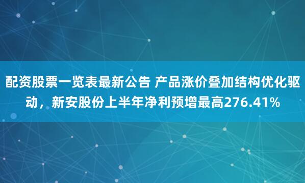 配资股票一览表最新公告 产品涨价叠加结构优化驱动，新安股份上半年净利预增最高276.41%